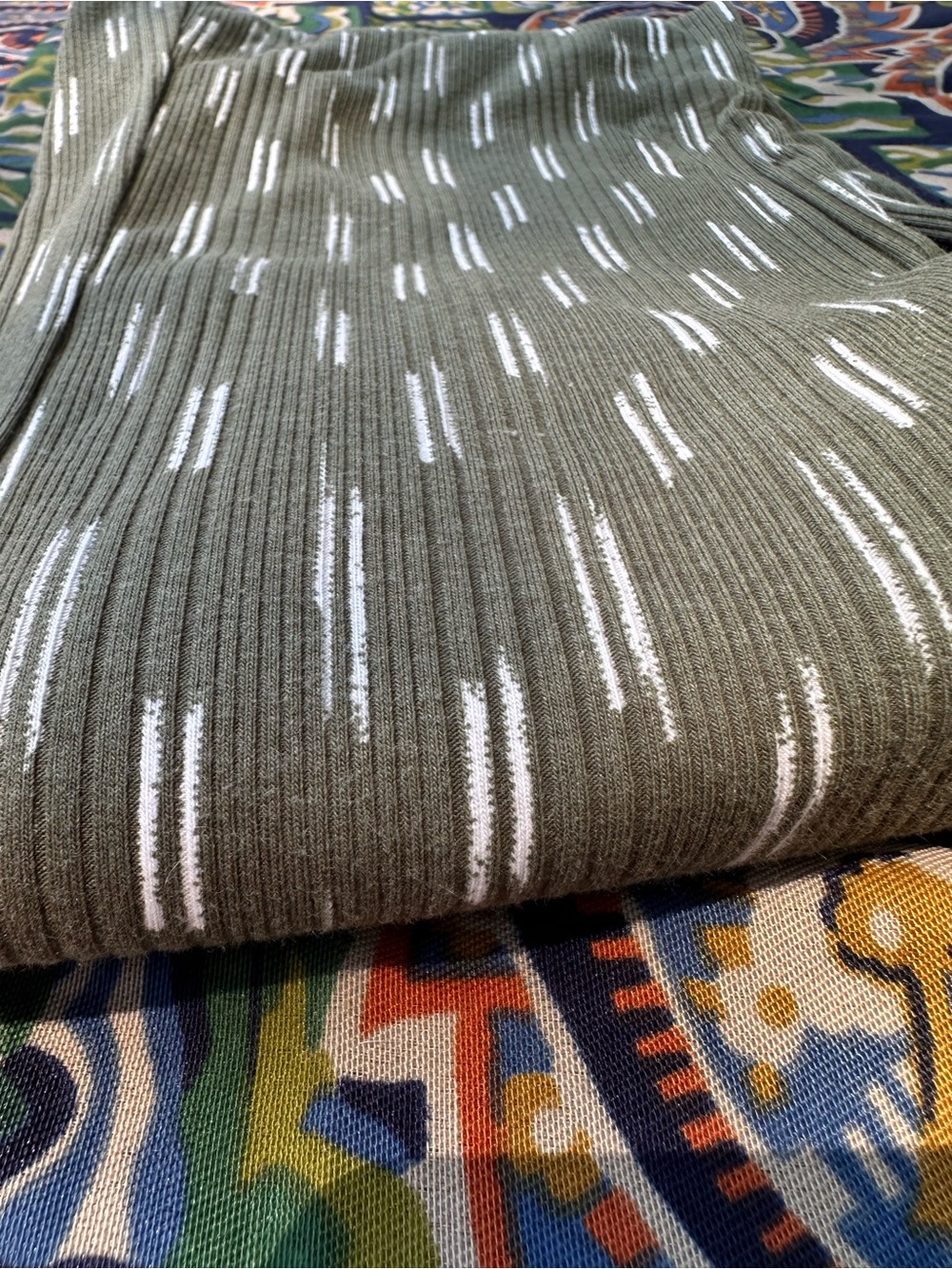 Olive Ribbed Knit Pant with White Stripe Accents